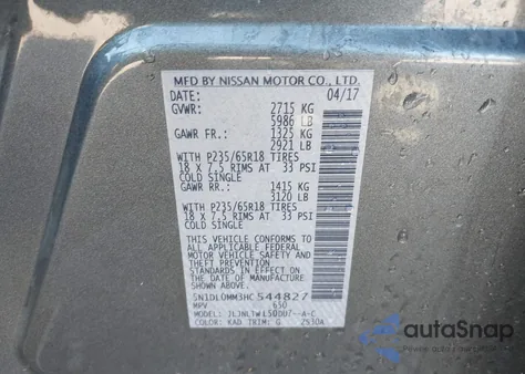 2017 Infiniti Qx60 z USA, uszkodzony, nr VIN 5N1DL0MM3HC544827